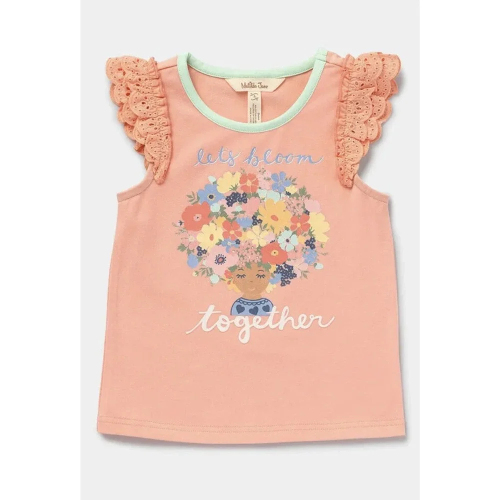 Matilda Jane Girls Dream chasers‎ Let's Bloom Together Tee Peach Size 4 New
